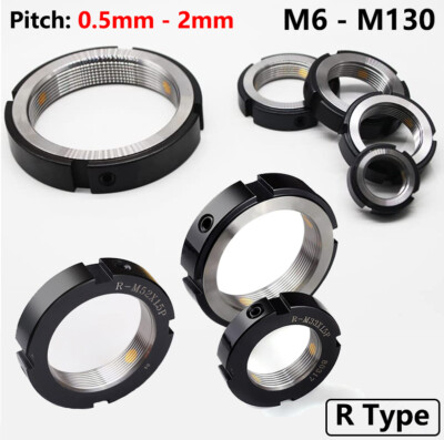 R Type Precision Ball Screw Rod Locknut Retaining Castle Nut M6 - M80 Optional