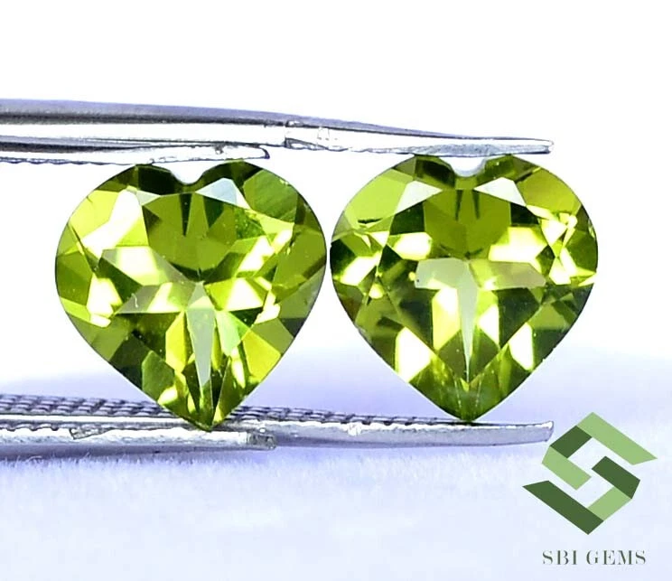 Certified Natural Peridot Heart Shape Cut Pair 8x8 mm 3.50 CTS Loose Gemstones - Image 2 of 4