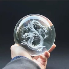 50mm 1PC 3D Laser Engraved Dragon Crystal Ball Feng Shui Globe Glass Ball