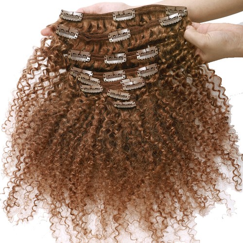Super Afro Kinky Curly Clip In Virgin Human Hair Extensions Black Auburn Brown - Picture 20 of 25