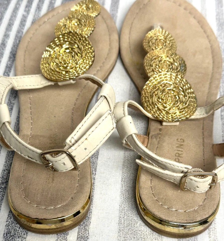 Call It Spring T-Strap Sandals With Gold Accent, Size 6, Ivory - Image 2 of 4