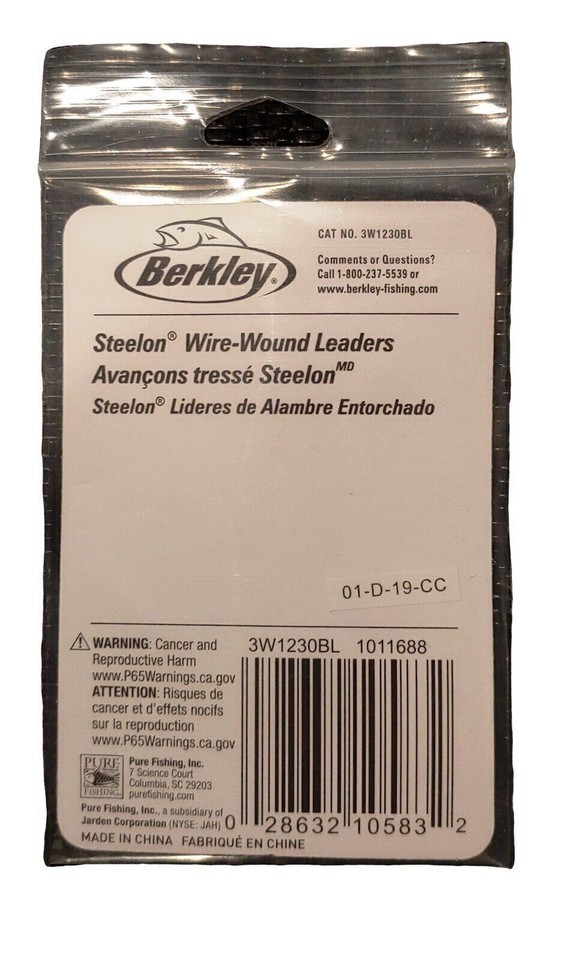 Bas De Ligne Tressé En Acier Berkley Steelon - 12 Pouces, 20 Lb, Noir - Avec Agrafes Cross-Lok - Lot De 3 (Réf. 1011686)