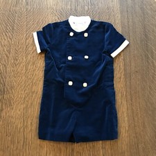 VTG Saks Fifth Avenue Boys One Piece Blue Velvet Button Up Suit Size 5 Handmade