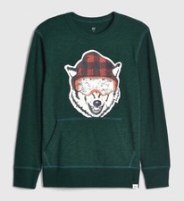 NWT GAP Kids Flippy Sequin Graphic Long Sleeve T-Shirt/Evergreen Glamour, Sz S