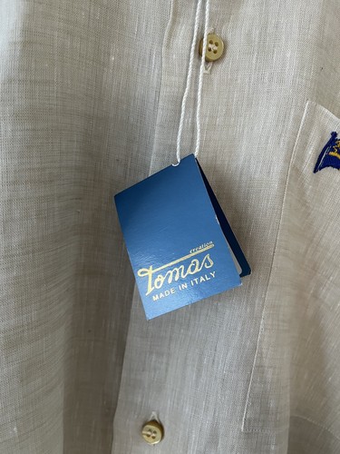 Tomas Linen Shirt Beige IT 40 Made in Italy Italian M/L Holiday Beach (17e) - Picture 4 of 14