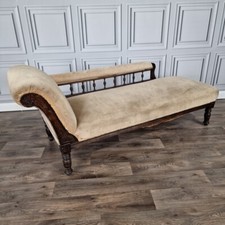 Antique Chaise Longue Carved Roll Rail Back Day Bed Seat Aesthetic Victorian