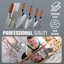 NEW 5PC TRADESMAN TROWEL SET CONSTRUCTION HAND TOOLS BUILDING SOFT GRIP HANDLE