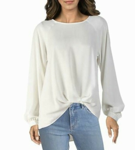 Karen Kane Womens Long Sleeve Twist Hem Blouse Top Ivory LRG - Picture 2 of 2