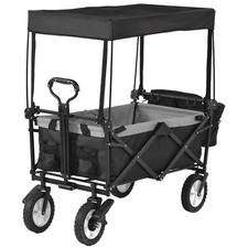 Pull Along Hand Garden Cart 4 Wheel Foldable Trolley Wagon Camping Beach Black