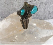 Vintage Sterling Silver Turquoise Flower Pot Bouqet Native American Ring 5.5