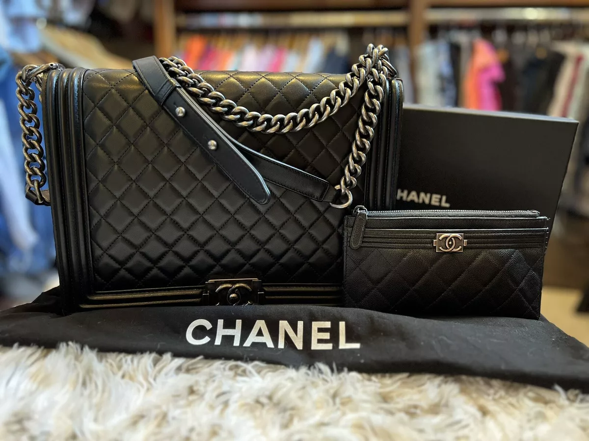 CHANEL Le Boy Quilted Lambskin Jumbo Full Flap Bag Black ref