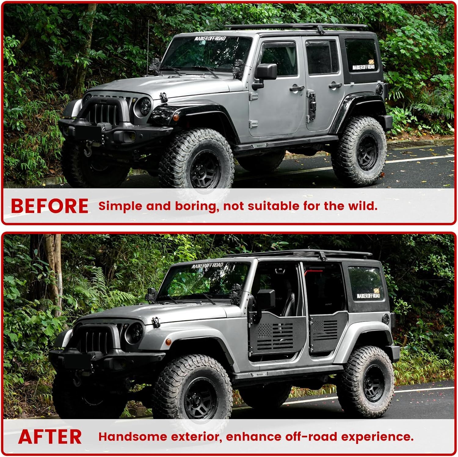 Off-Road Tubular Doors for 2007-2018 Jeep Wrangler JK 4 Door with Side Mirrors thumbnail 6
