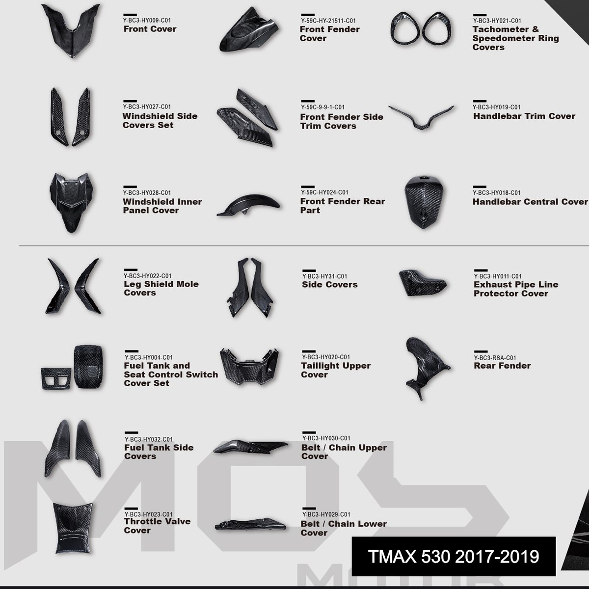 MOS Carbon Fiber Parts and Accessories for Yamaha TMAX 530