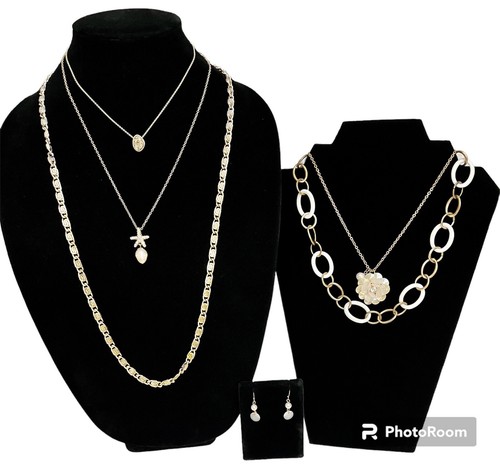 Lot of 6 Pieces Vtg-Modern Jewelry Necklaces & Earrings Monet Gold White Cream - Picture 2 of 18