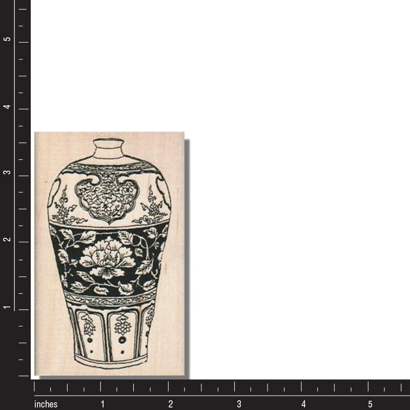 Mounted Rubber Stamp, ORIENTAL VASE, Chinese Vase, Asian, Flowers, Pot, Pottery - Image 2 of 2