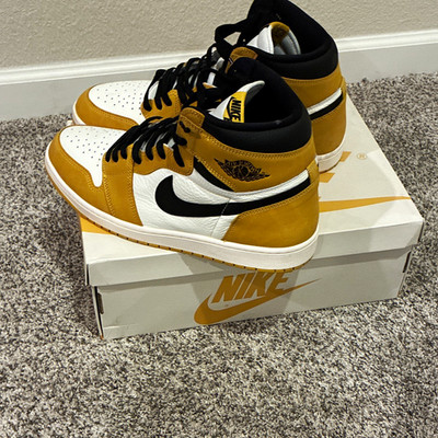 Nike Air Jordan 1 High Top Colorblock Yellow White Black Lace-Up Men s