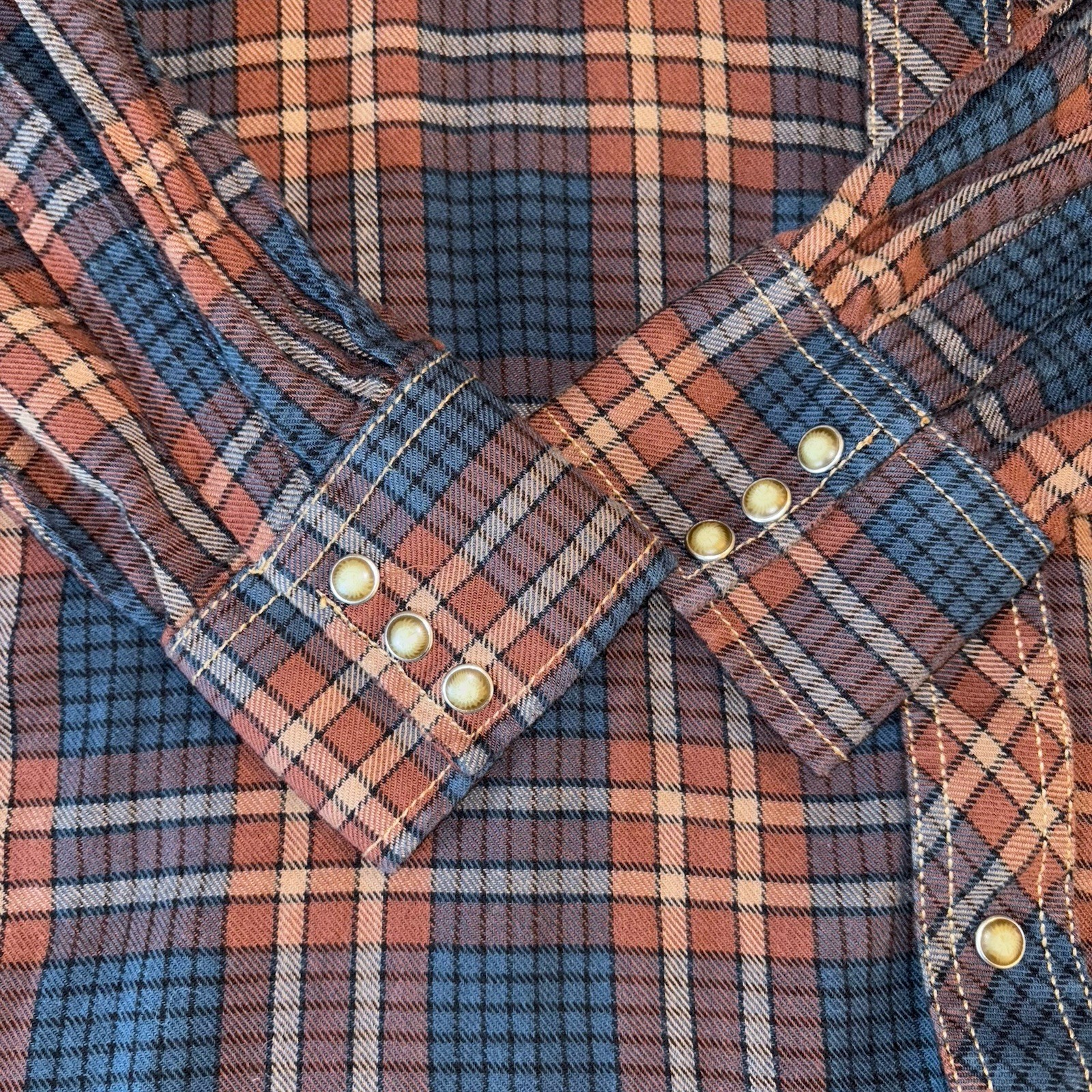 Wrangler Long Sleeve Plaid Flannel Men's XL Navy Rust Pearl Snap American Cowboy thumbnail 5