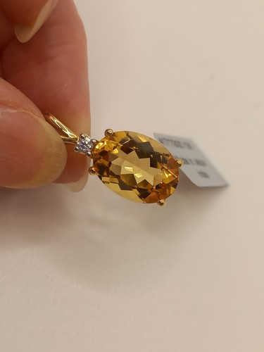 Rio Golden Citrine & White Zircon 9k Gold Pendant - Picture 1 of 5