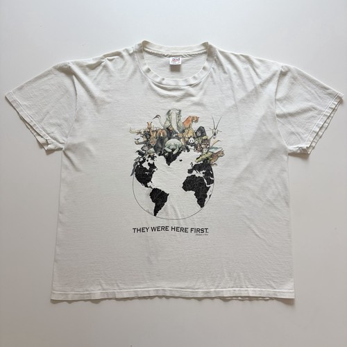 Vintage 90s They Were Here First Animals Planet Earth Art Shirt Size 2XL White