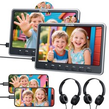 2X12" IPS Screen Full HD Car DVD Player Headrest Monitor TV HDMI USB SD Headsets