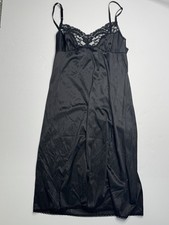 Vintage Vassarette Black Full Slip 36 Lace Sheer Nylon Lingerie Midi 10-105
