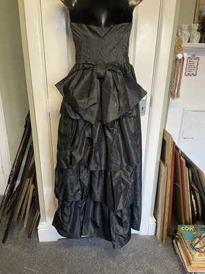 Vintage 80er Handarbeit schwarz Taft Stufen große Schleife Abendkleid Abschlussball Party 8