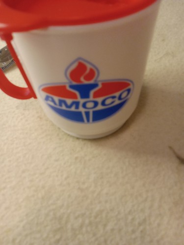 Vintage AMOCO Coffee Travel Mug + Sip Lid 3.75" Tall Whirley Industries USA - Picture 2 of 6