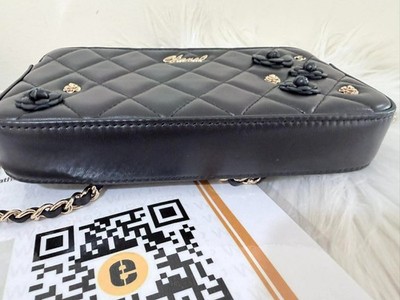 CHANEL Camellia Charms Double Zip Wallet on Chain WOC Black