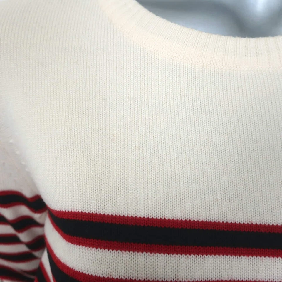 Suéter Saint Laurent Abotonado-Hombro Rayas Crema y Rojo Lana Talla Mediana Foto 2 de 4