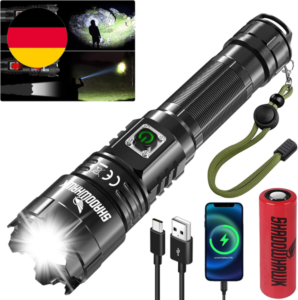 Shadowhawk Led Taschenlampe Aufladbar, Extrem Hell 500000 Lumen Taschenlampen Ba-image