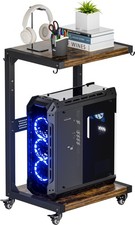 Computer Tower Stand, 2-Tier Metal CPU Holder Stand with Lockable Wheels, Adj...