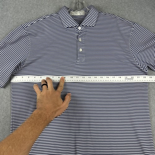 Holderness Bourne Polo Shirt Mens L Navy White Striped Tailored Golf Stretch - Picture 3 of 8