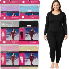 Women Thermal Long Johns Underwear Set Microfiber Fleece Base Layer Top & Bottom