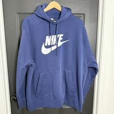 Nike Sportswear Club Fleece Hoodie Mens XXL Graphic Pullover Sweatshirt Blue