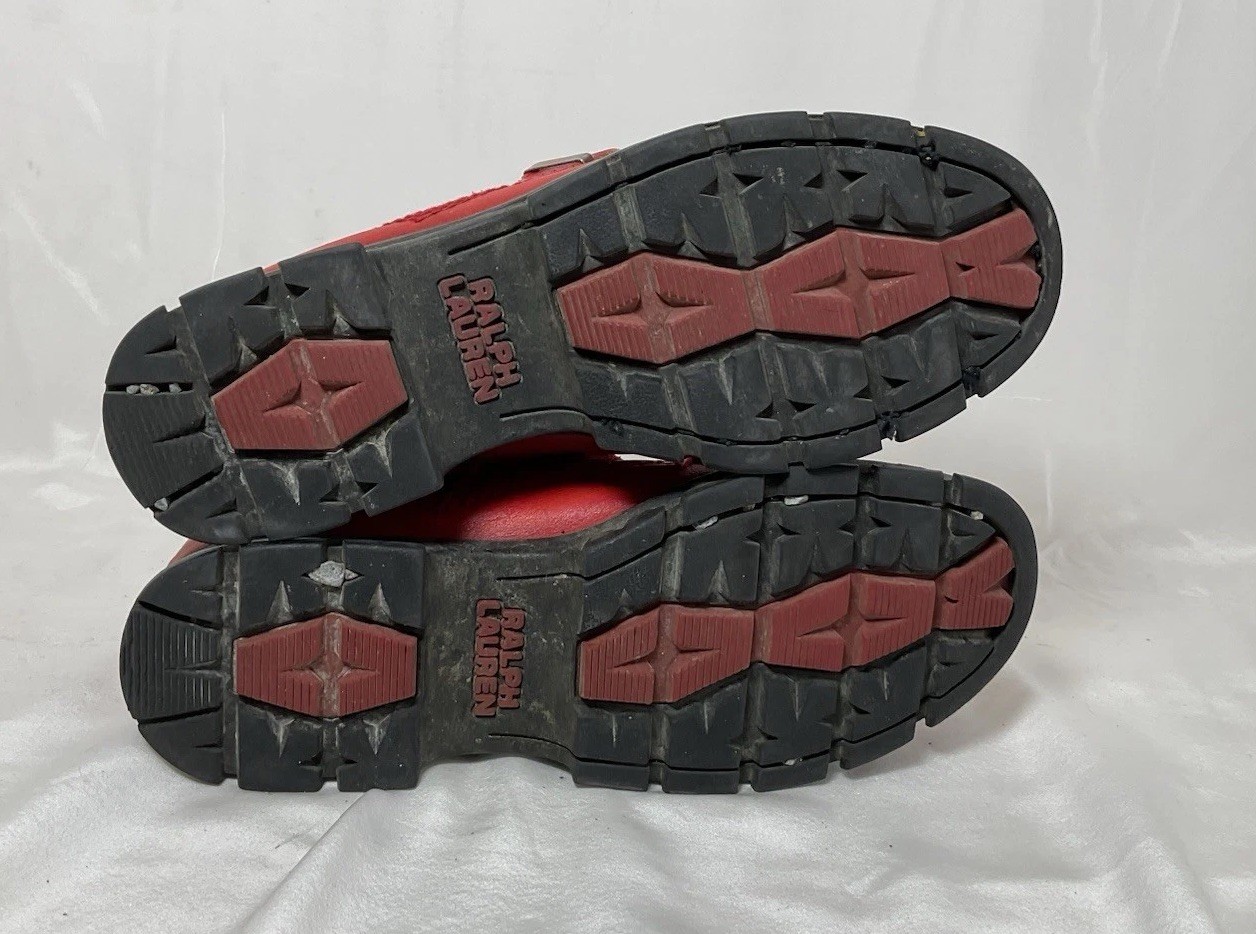 RALPH LAUREN men’s Tumbled Leather Boat Shoes In Red G.C ASYMMETRICAL HEELS thumbnail 3