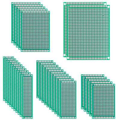 Rindion 32-Pc Double-Sided FR-4 PCB Prototype Boards 5 Sizes with Mounting Holes