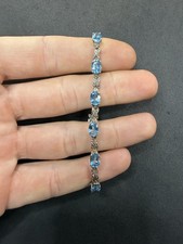 8.3g VTG Sterling Silver 925 Blue Topaz Tennis Bracelet 7.25” Jewelry lot T