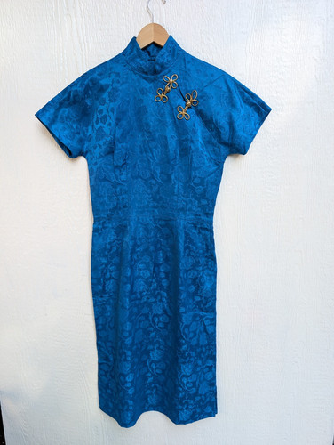 Vintage 60s Handmade Cheongsam Chinese Asian Blue Dress Size Small - Picture 1 of 4