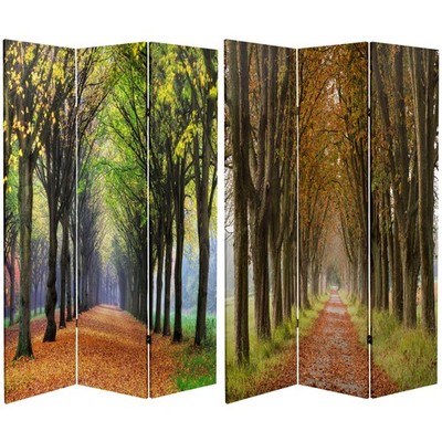 6 ft. Tall Double Sided Autumn Footpath Canvas Room Divider