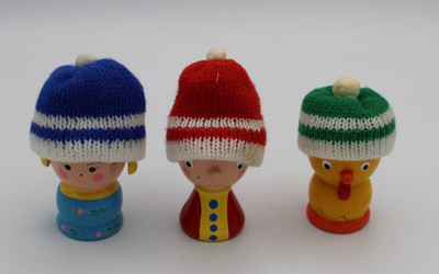 Egg Cups Turned Wood Hand Painted Girl Boy Chick GiftCraft Little Hats Set of 3