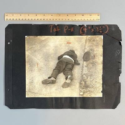 Vtg 1930 True Crime Homicide Scene Photo Dead Body Fedora Evidence Exhibit Plate