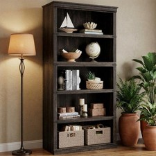 Wooden Bookcase, Farmhouse Tall Floor Standing Bookshelves Display Shelf Rack