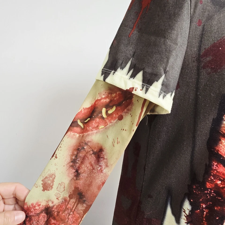 Camisa Imitación Real Para Hombre Pequeño Disfraz Zombie I Love Brains Manga Malla Halloween Foto 4 de 4