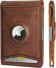 KS Mens Wallet Gift Airtag or Standard Use,Slim Front Pocket Leather Wallet Mone