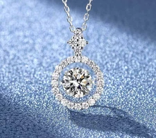 1Cttw Dancing Dazzling Moissanite 925 Silver Halo Pendant Necklace 18" Gift