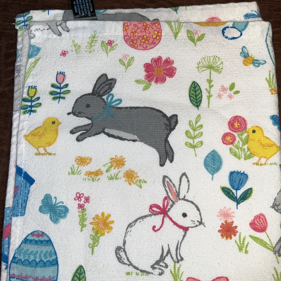 Toalla de mano Spring Bunny Kitchen Pascua floral 100 % algodón 18x26" Cynthia Rowley Foto 3 de 4