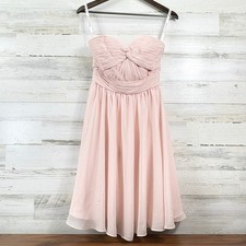 Mori Lee Strapless Chiffon Dress Womens 6 Blush Pink Ruched Sweetheart Coquette