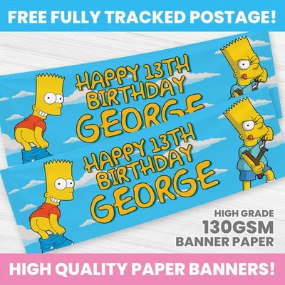 HAPPY HIPPO PARTY SUPPLIES PERSONALISED SIMPSONS BIRTHDAY BANNER ANY NAME PHOTO BART PARTY BANNER