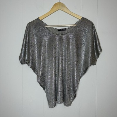 Silver Metallic Kim & Cami Top S Dolman Sleeve Blouse Y2K 90s Avantgarde Disco