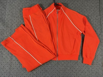 Spanx Air Essentials 2pc Jogging Sweatsuit Women s Sz Medium Orange Stretch